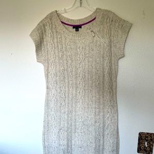 Short sleeve sweater dress size large soft wool blend oatmeal flecked